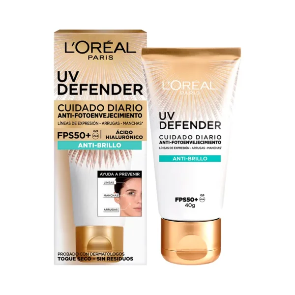 P1250975.webp Protector Solar Facial Loreal Paris UV Defender FPS50+ Anti-Brillo 40g - Imagen 1