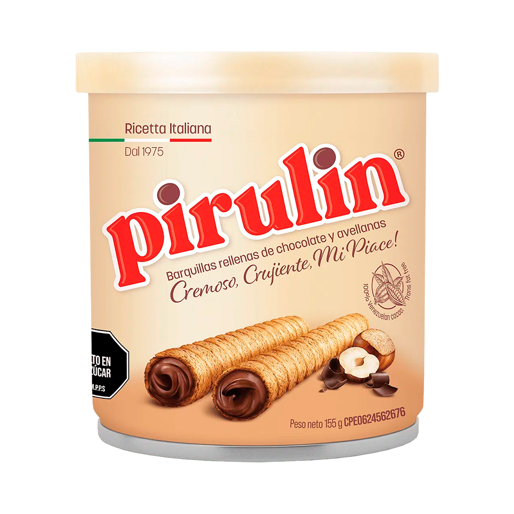 P8986284.png Mini Barquillos Pirulin Chocolate Avellana Lata 155g - Imagen 1