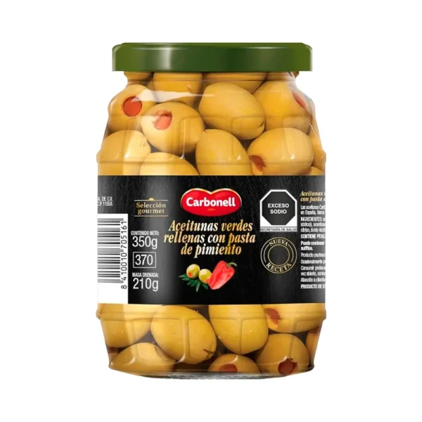 P25536.webp Aceituna Carbonell Rellenas con Pimiento 350g - Imagen 1